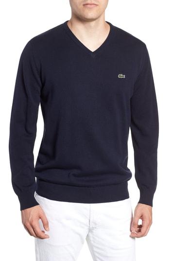 Men's Lacoste Regular Fit V-neck Sweater (s) - Blue