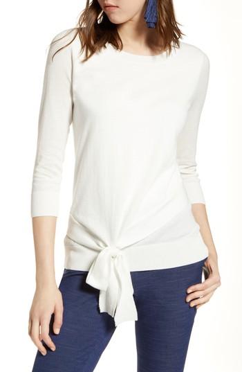 Women's Halogen Pima Cotton Blend Tie Sweater - Ivory