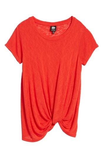 Petite Women's Bobeau Jessica Twist Hem Slub Tee, Size P - Red