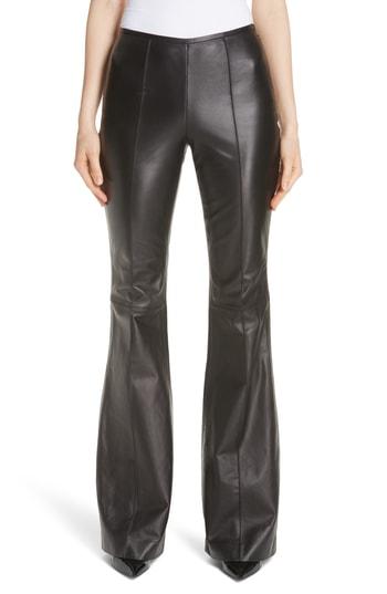 Women's Michael Kors Leather Flare Pants - Black