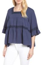 Women's Caslon Lace Trim Blouse - Blue