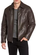 Men's Cole Haan Collared Open Bottom Faux Leather Jacket - Brown
