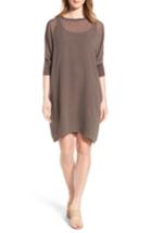 Women's Eileen Fisher Dolman Sleeve Silk Shift Dress - Brown