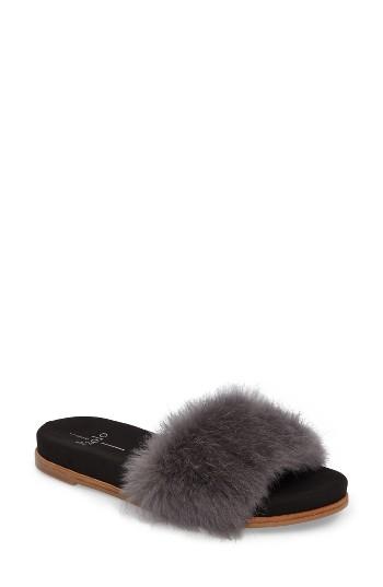 Women's Linea Paolo Lisa Genuine Rabbit Fur Slide Sandal M - Grey