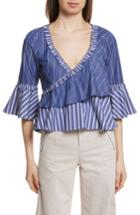 Women's Cinq A Sept Mixed Stripe Poplin Top - Blue