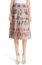 Women's Altuzarra Feather Print Pleated Skirt Us / 36 Fr - Brown