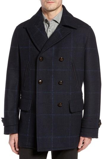 Men's Luciano Barbera Wool Plaid Peacoat