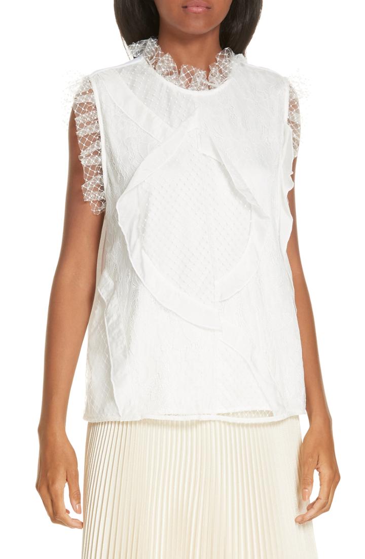 Women's Clu Paneled Mix Lace Sleeveless Top - White