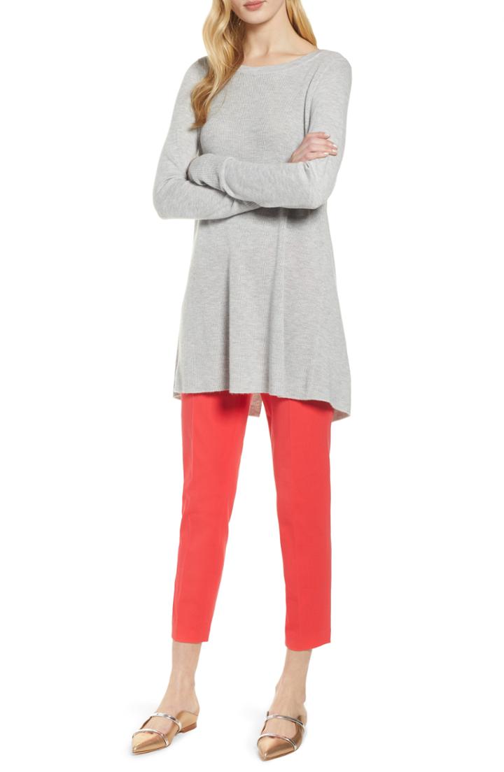 Women's Halogen Split Back Tunic Sweater, Size - Grey