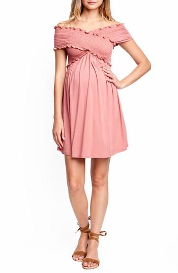 Women's Maternal America Off The Shoulder Ribbed Maternity Dress - Coral