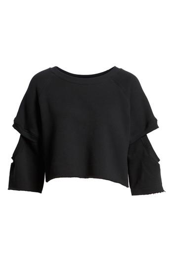Women's Good American Cutout Sleeve Crop Sweatshirt - Black