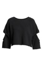 Women's Good American Cutout Sleeve Crop Sweatshirt - Black