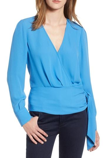 Women's Chelsea28 Surplice Neck Side Tie Blouse, Size - Blue