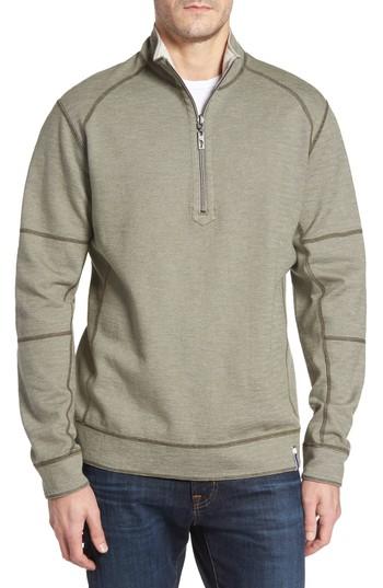 Men's Tommy Bahama Sandbar Slub Reversible Quarter Zip Pullover, Size - Brown
