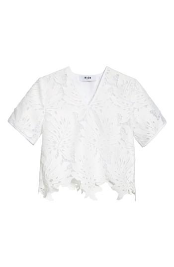 Women's Msgm Bow Embellished Lace Top Us / 42 It - White