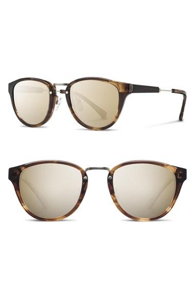 Women's Shwood 'ainsworth' 49mm Acetate & Wood Sunglasses - Bourbon/ Silver/ Gold