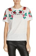 Women's Maje Floral Embroidered Linen Tee - Ivory