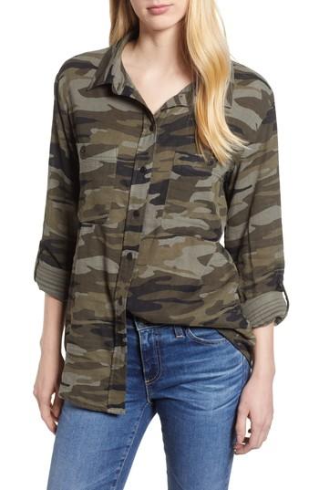 Women's Sanctuary Steady Boyfriend Camo Shirt, Size - Green