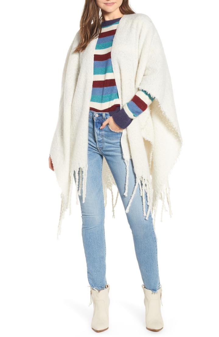 Women's Free People Madison Fringed Wrap, Size - Blue
