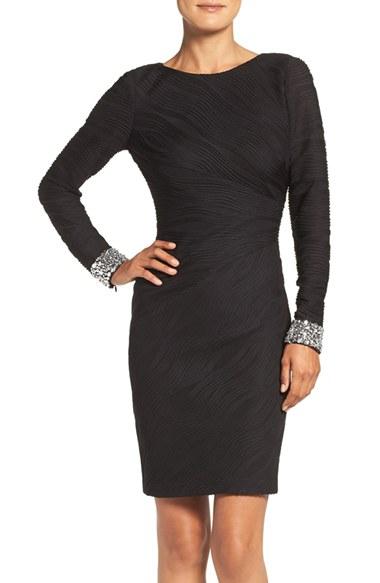 Women's Eliza J Beaded Cuffs Knit Sheath Dress