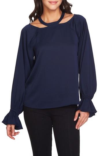 Women's 1.state Cold Shoulder Satin Blouse, Size - Blue