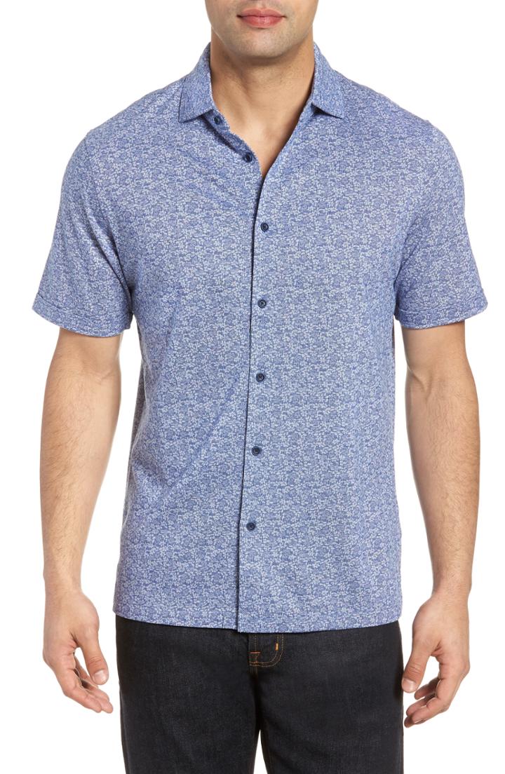 Men's Bugatchi Classic Fit Knit Sport Shirt - Blue