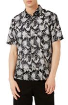 Men's Topman Floral Print Shirt, Size - Black