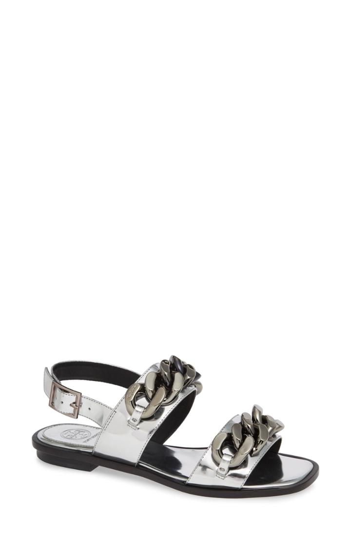 Women's Tory Burch Adrien Chain Sandal M - Metallic