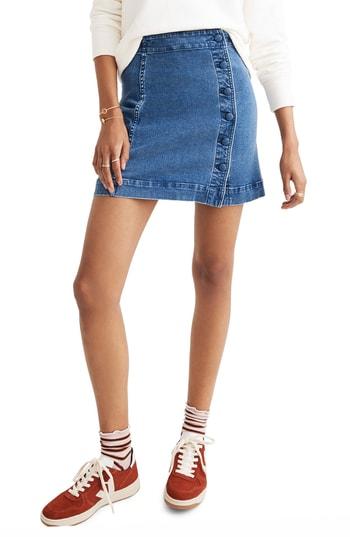 Women's Madewell Asymmetrical Stretch Denim A-line Miniskirt - Blue