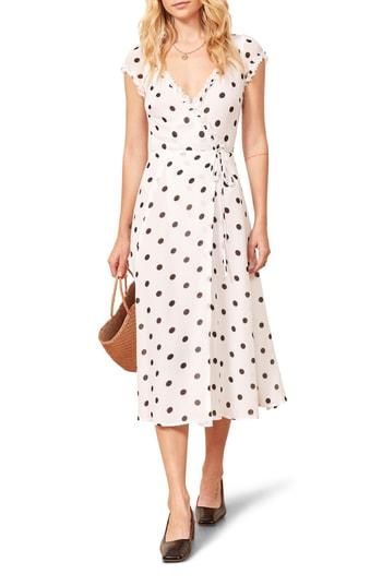 Women's Reformation Gwenyth Polka Dot Wrap Dress - White