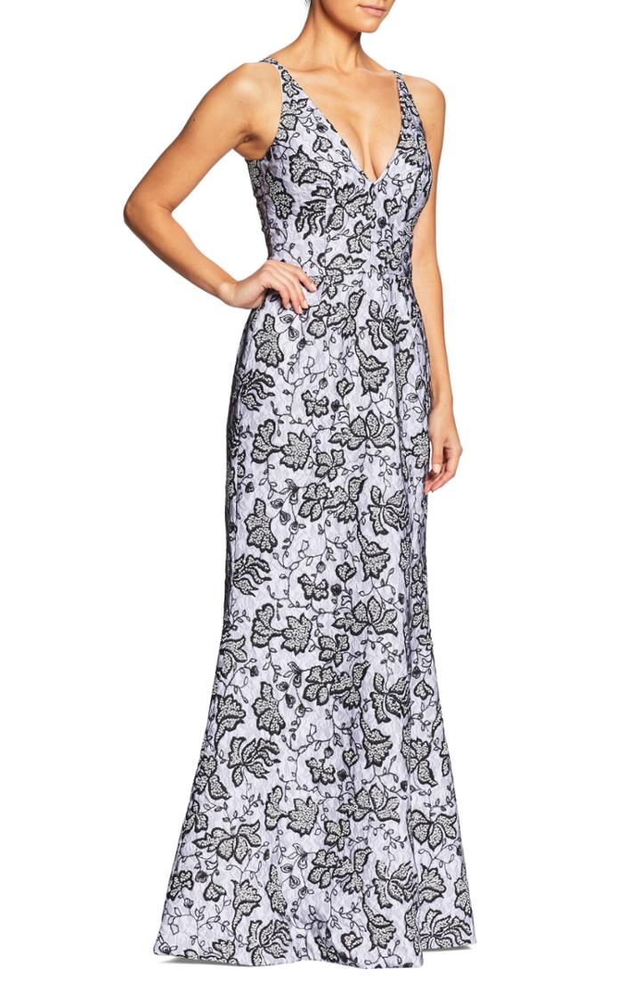 Women's Dress The Population Karen Sequin & Lace Trumpet Gown, Size - Grey