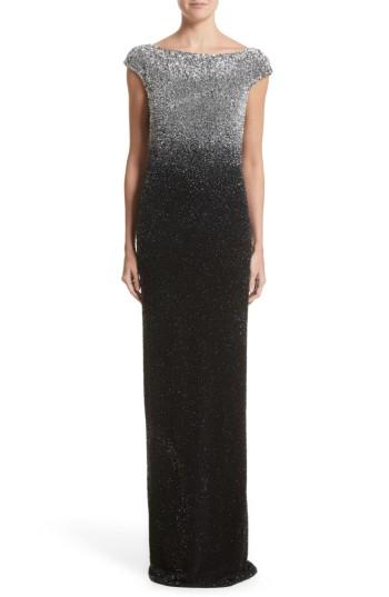 Women's Pamella Roland Drape Back Ombre Sequin Gown - Metallic