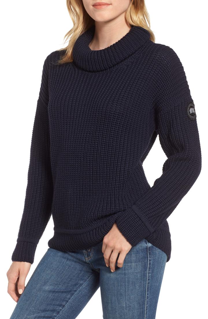 Women's Canada Goose Williston Wool Turtleneck Sweater (10-12) - Blue