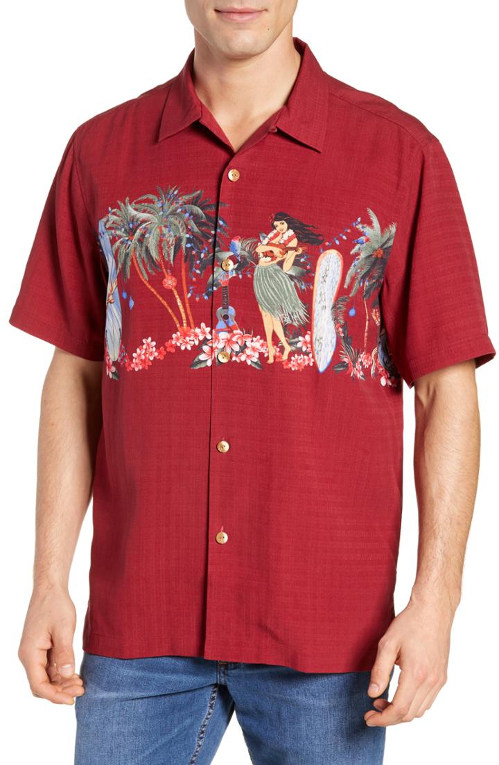 Men's Tommy Bahama Mele Kalikimaka Silk Camp Shirt - Red