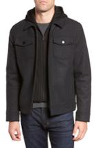 Men's Black Rivet Hooded Wool Blend Trucker Jacket, Size - Grey