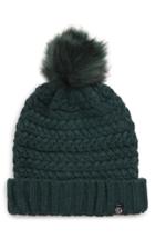Women's Treasure & Bond Cable Knit Beanie With Faux Fur Pom - Blue/green