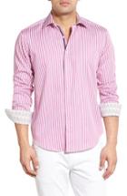 Men's Bugatchi Shaped Fit Stripe Sport Shirt, Size - Purple