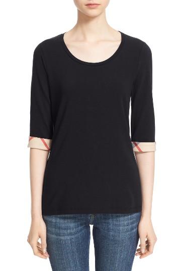 Women's Burberry Check Trim Tee - Black