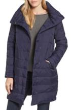 Women's Eileen Fisher Stand Collar Down Coat, Size - Blue