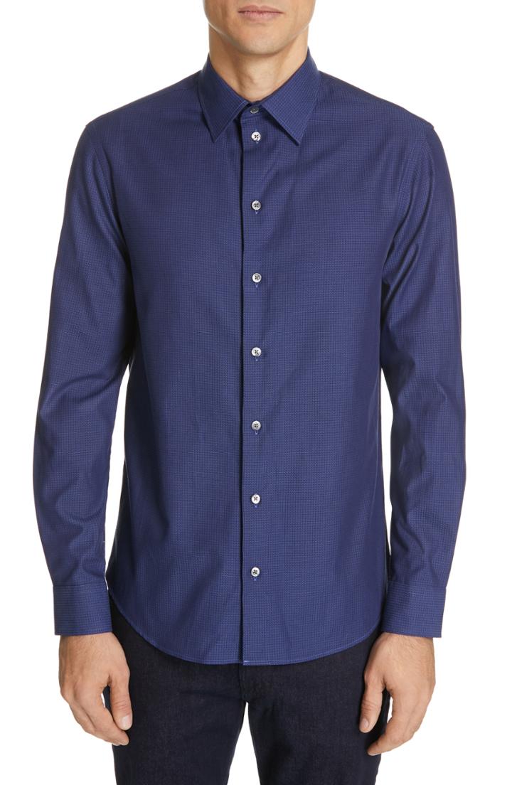 Men's Emporio Armani Trim Fit Solid Sport Shirt - Blue