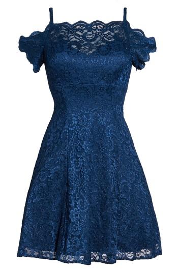 Women's Morgan & Co. Off The Shoulder Lace Fit & Flare Dress /2 - Blue