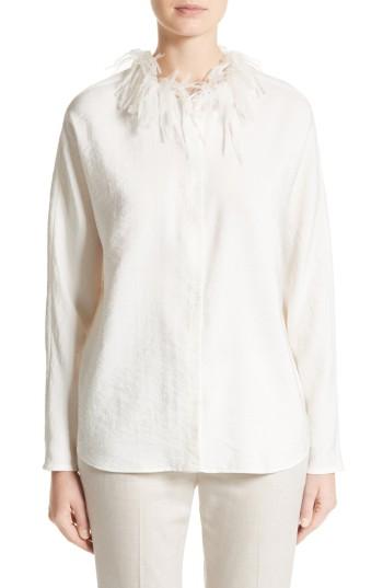 Women's Fabiana Filippi Silk Blend Twill Blouse With Organza Collar Us / 42 It - White