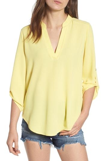 Women's Roll Tab Sleeve Woven Shirt, Size - Yellow