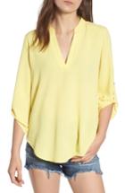 Women's Roll Tab Sleeve Woven Shirt, Size - Yellow