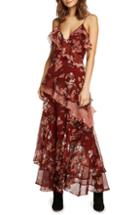 Women's Self-portrait Azalea Print A-line Dress - Red