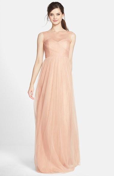 Women's Jenny Yoo 'aria' Illusion Yoke Pleated Tulle Gown
