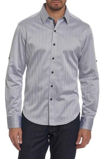 Men's Robert Graham Canton Classic Fit Herringbone Sport Shirt, Size - Black
