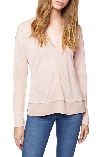 Petite Women's Sanctuary 'hanna' Split Neck Knit Top, Size P - Pink