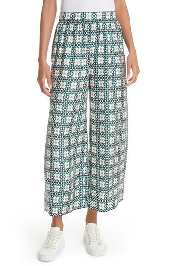 Women's Theory Tile Print Silk Twill Culottes, Size - Grey