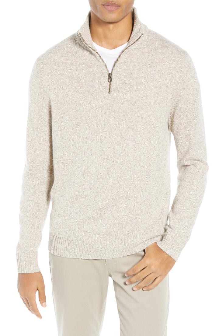 Men's J.crew Rugged Merino Wool Blend Half Zip Sweater - Beige